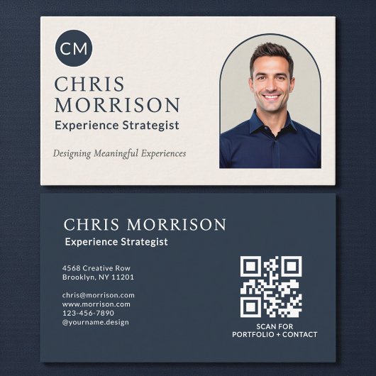 Carte De Visite Experience Strategist Photo QR Code Navy Blue