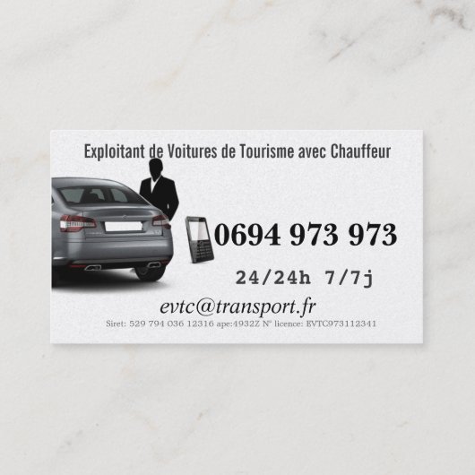 Carte De Visite Exploitant de Voitures de Transport avec Chauffeur (Dos)