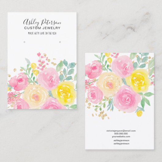 Carte De Visite Exposition de bijoux d'oreille rose d'aquarelle fl (Devant / Derrière)