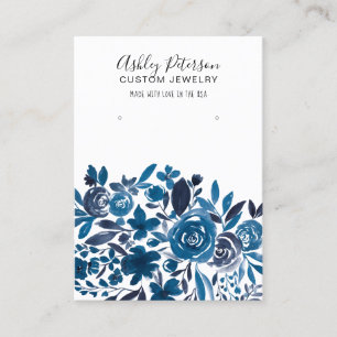 Carte De Visite Exposition de bijoux en aquarelle bleu floral
