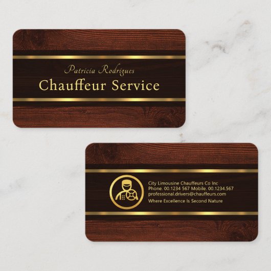 Carte De Visite Exquis Bois Grains Lignes Or Chauffeur (Devant / Derrière)