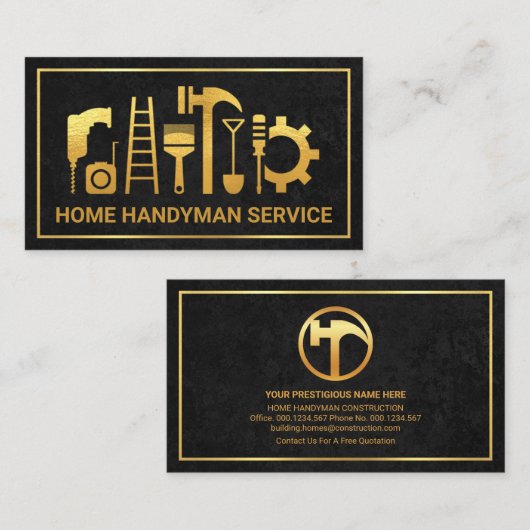 Carte De Visite Exquise Black Texture Gold Frame Building (Devant / Derrière)