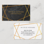 Carte De Visite Exquise Gold Lines Marbre noir (Devant / Derrière)