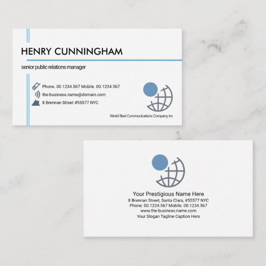 Carte De Visite Exquise Interception de Blue Lines Propriétaire Fo (Devant / Derrière)