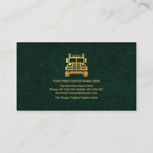 Carte De Visite Exquise Marbre Vert Texture Lignes Or, Camion (Dos)