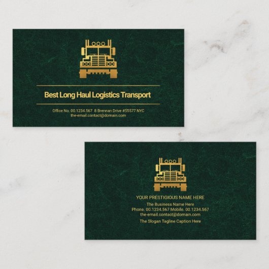 Carte De Visite Exquise Marbre Vert Texture Lignes Or, Camion (Devant / Derrière)