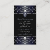 Carte De Visite Exquise Ornat noir et Bleu Initiales (Dos)