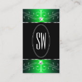 Carte De Visite Exquise Ornat noir vert Ornat Initiales (Devant)