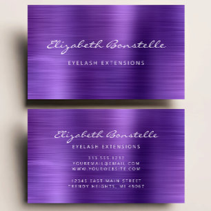 Carte De Visite Extension de cil en script métallisé brossé violet