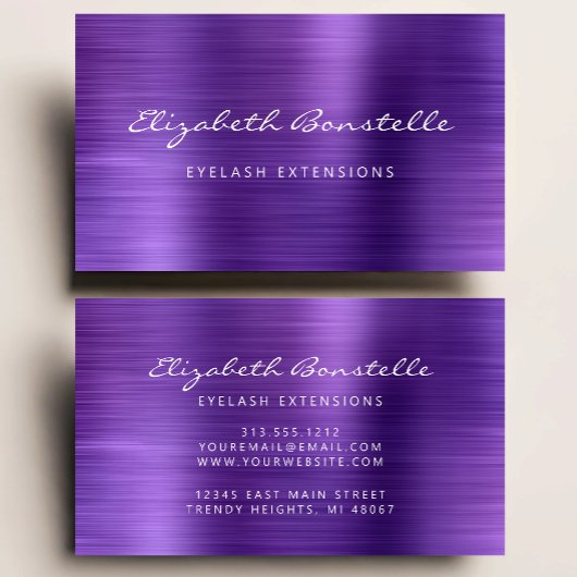 Carte De Visite Extension de cil en script métallisé brossé violet