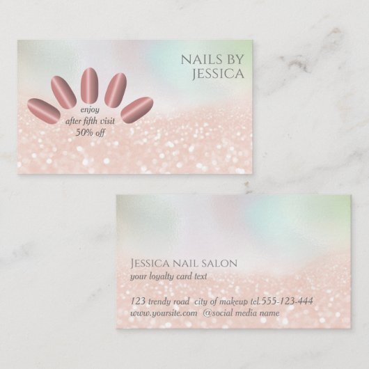 Carte De Visite Extension d'ongle doré rose moderne (Devant / Derrière)
