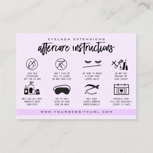 Carte De Visite Extension Eyelash Instructions de suivi Lash Logo (Dos)