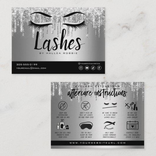 Carte De Visite Extension Eyelash Instructions de suivi Lash Logo (Devant / Derrière)