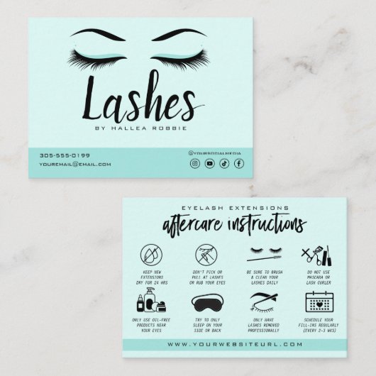 Carte De Visite Extension Eyelash Instructions de suivi Lash Logo (Devant / Derrière)