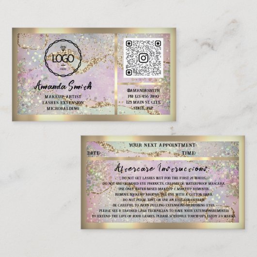 Carte De Visite Extension Eyelash Logo QRCode Holographe Gliitter (Devant / Derrière)
