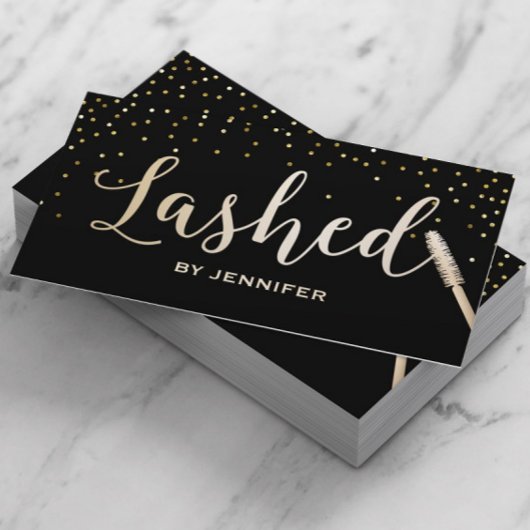 Carte De Visite Extension Gold Script Lashed Gold Confetti Eyelash