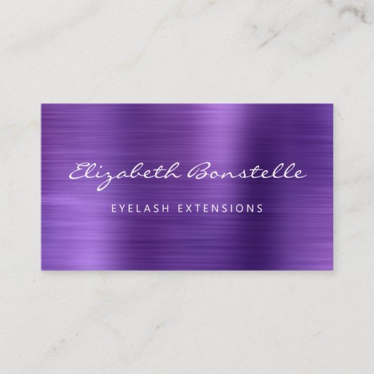 Carte De Visite Extension Lash de script de métal brossé violet (Devant)