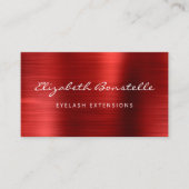 Carte De Visite Extension Lash de script métallique brossé rouge (Devant)