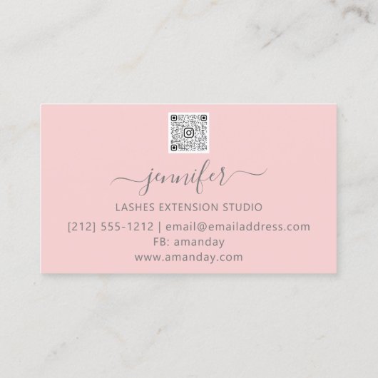 Carte De Visite Extension Lashes de code QR Script doré rose (Dos)