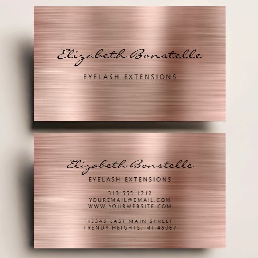 Carte De Visite Extension rose Gold brossé de script métallique La
