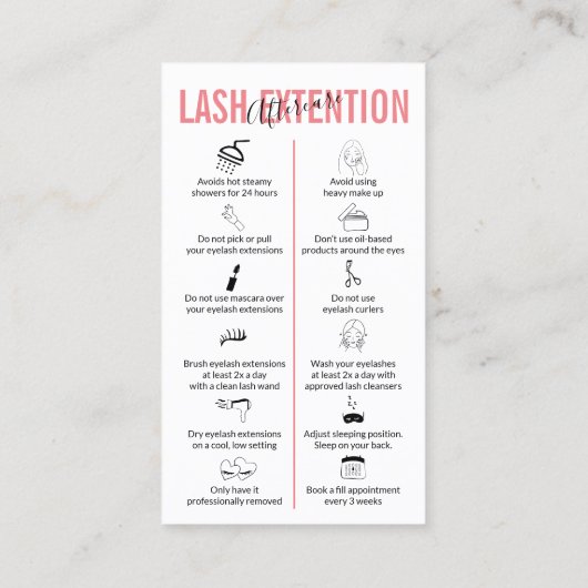 Carte De Visite Extension rouge rose Lash après-soins (Dos)