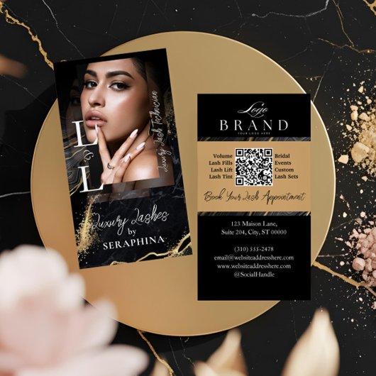 Carte De Visite Extensions de Cils Luxe Glam Black Gold Agate