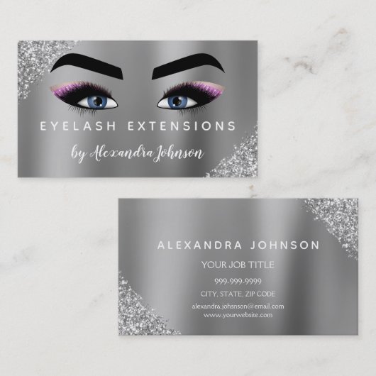 Carte De Visite Extensions de Parties scintillant d'argent rose vi (Devant / Derrière)