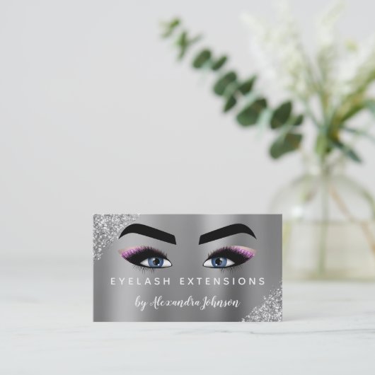 Carte De Visite Extensions de Parties scintillant d'argent rose vi (Debout devant)