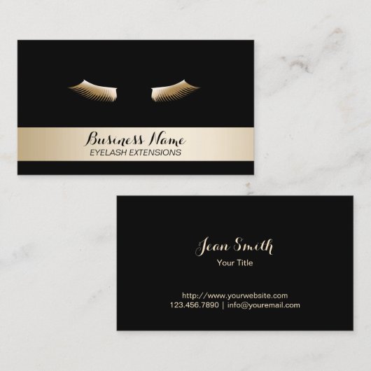 Carte De Visite Extensions Eyelash Moderne Noir & Or (Devant / Derrière)