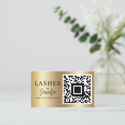 Carte De Visite Extensions Eyelash moderne QR Code noir et or (Debout devant)