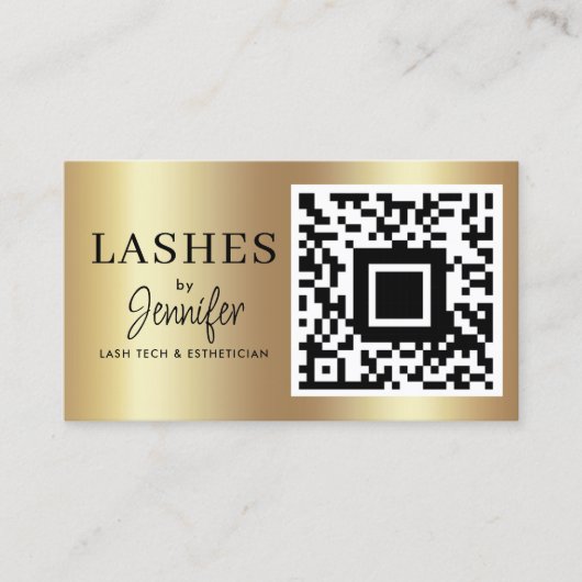 Carte De Visite Extensions Eyelash moderne QR Code noir et or (Devant)