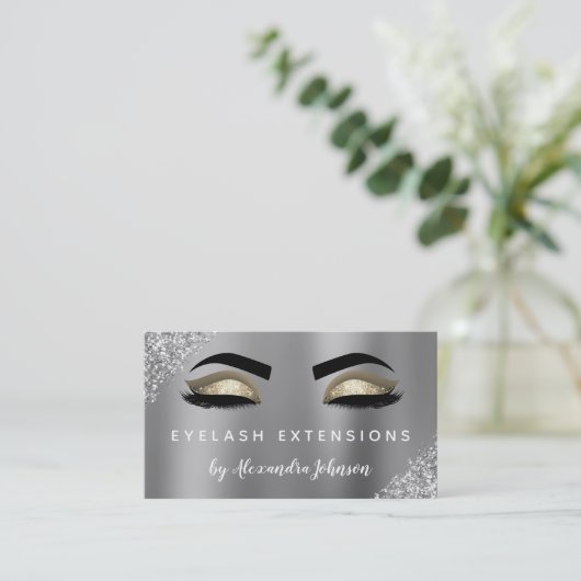 Carte De Visite Extensions Eyelash Parties scintillant or argent (Debout devant)