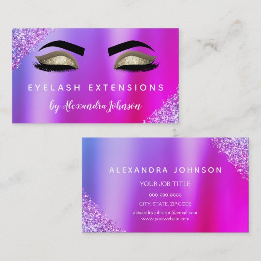 Carte De Visite Extensions Eyelash Parties scintillant rose or (Devant / Derrière)