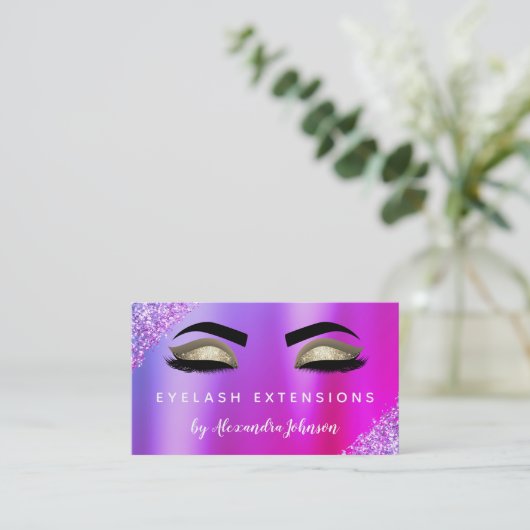 Carte De Visite Extensions Eyelash Parties scintillant rose or (Debout devant)