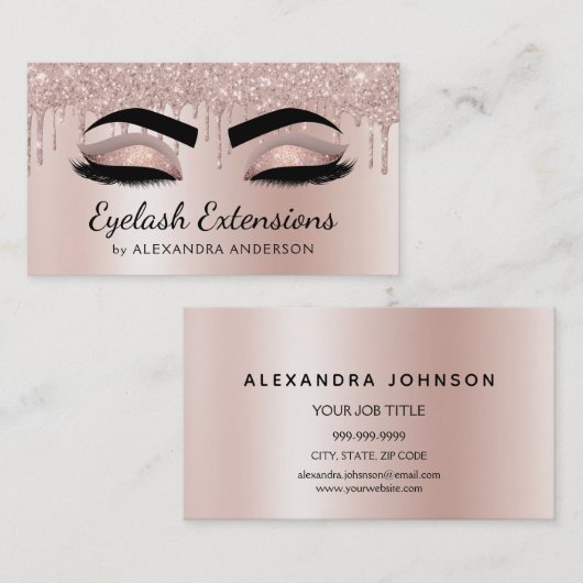 Carte De Visite Extensions Eyelash Parties scintillant Rose Or (Devant / Derrière)