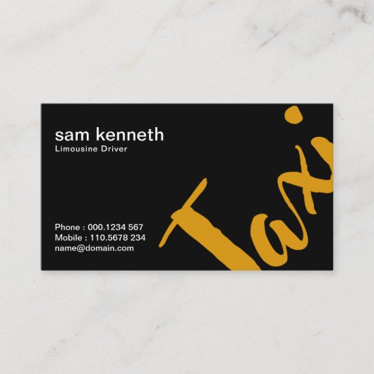 Carte De Visite Extravagant Black Simple Bold Professional Taxi (Devant)