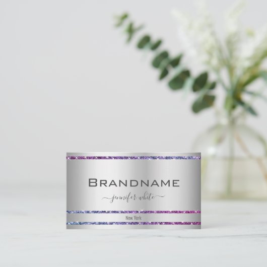 Carte De Visite Eye Catching Argent Gradient Parties scintillant É (Debout devant)