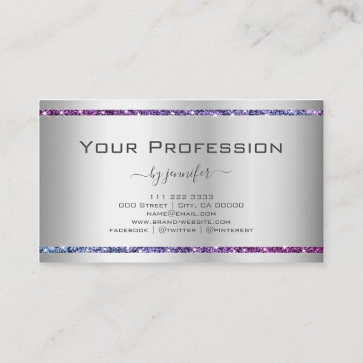 Carte De Visite Eye Catching Argent Gradient Parties scintillant É (Dos)