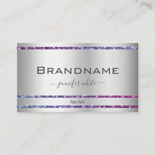 Carte De Visite Eye Catching Argent Gradient Parties scintillant É (Devant)