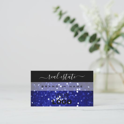 Carte De Visite Eye Catching Black Blue Sparkling Parties scintill (Debout devant)