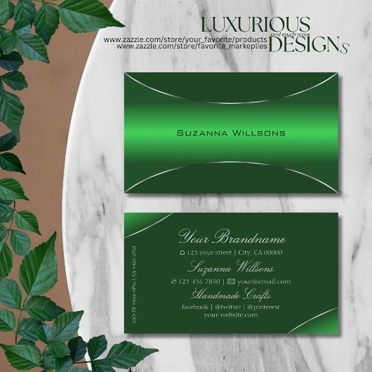 Carte De Visite Eye Catching Emerald Green avec bordure en argent