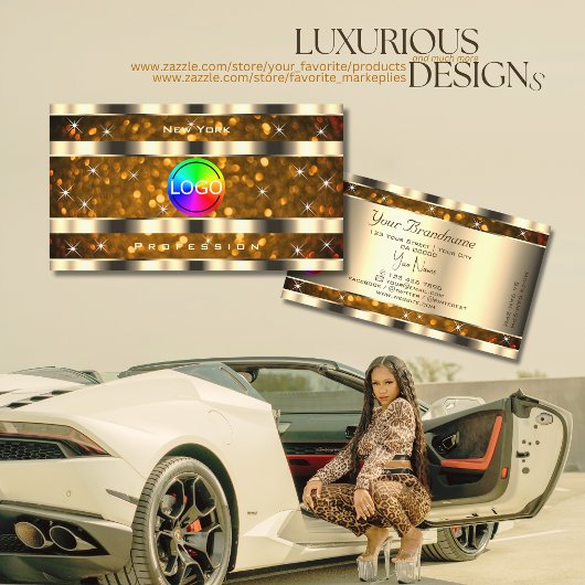 Carte De Visite Eye Catching Gold Orange Parties scintillant Stars