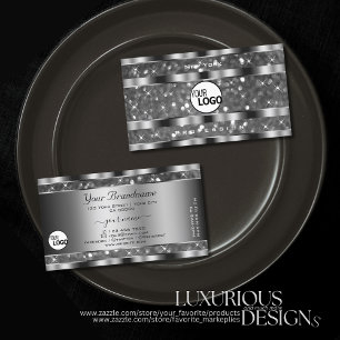 Carte De Visite Eye Catching Parties scintillant Argent Étoiles 