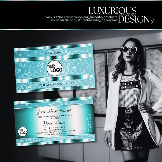 Carte De Visite Eye Catching Parties scintillant Turquoise Étoiles