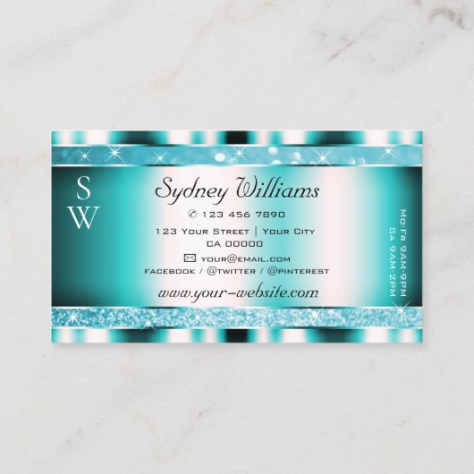 Carte De Visite Eye Catching Parties scintillant Turquoise Étoiles (Dos)