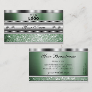 Carte De Visite Eye Catching Silver Green Sparkle Parties scintill