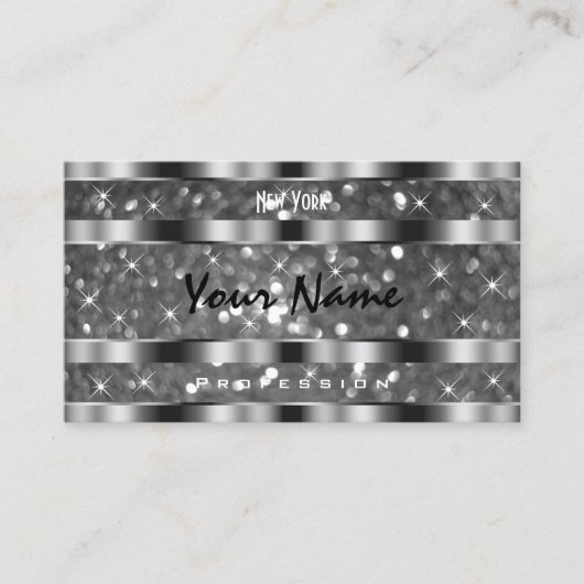 Carte De Visite Eye Catching Silver Parties scintillant Étoiles ét (Devant)