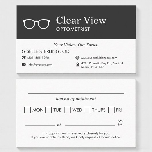Carte De Visite Eye Doctor & Vision Care Appointment Reminder