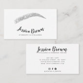 Carte De Visite Eyebrow lashes chic argent nom parties scintillant (Devant / Derrière)