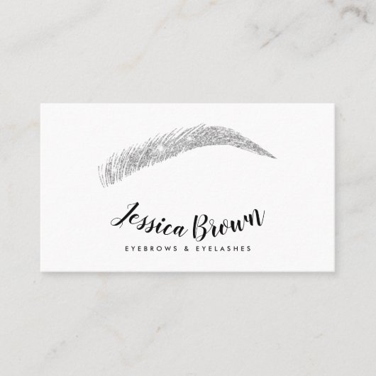 Carte De Visite Eyebrow lashes chic argent nom parties scintillant (Devant)